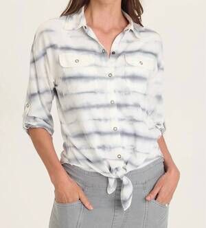 NEW WEARABLES tyrell tie-front button-up shirt in pelagic wash mist